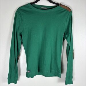 Lauren Jeans Company Women's Large Green Suede Zipper Detail Elbow Patch Shirt‎